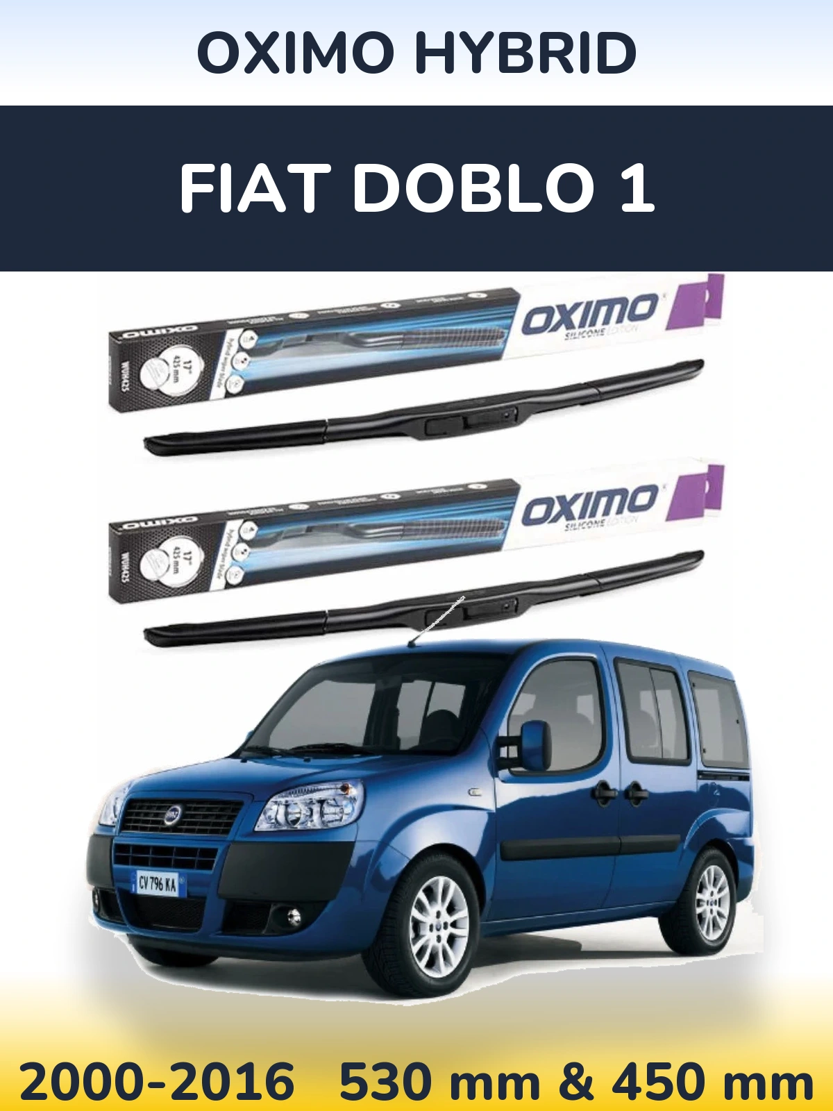 Sada předních stěračů Oximo Hybrid 530 a 450 mm pro Fiat Doblo 1 2000-2016