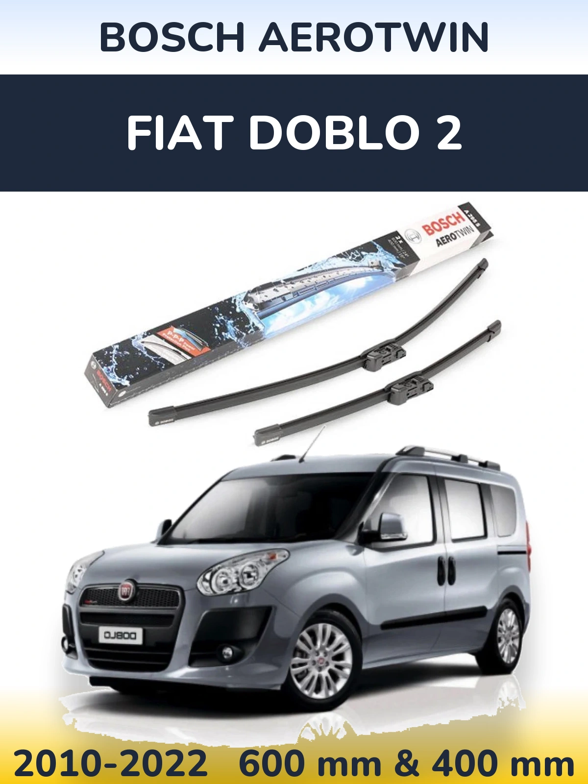 Sada předních stěračů BOSCH AeroTwin 600 a 400 mm pro Fiat Doblo 2 2010-2022