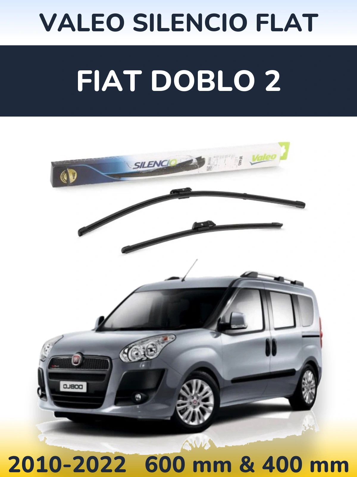 Sada předních stěračů Valeo Silencio Flat 600 a 400 mm pro Fiat Doblo 2 2010-2022