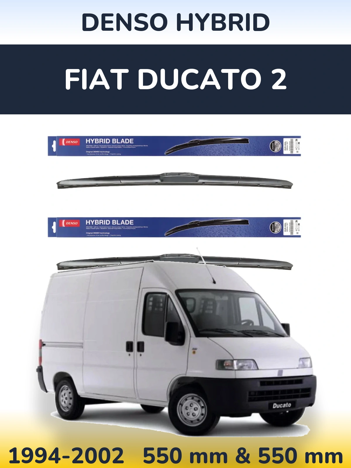 Sada předních stěračů Denso Hybrid 550 a 550 mm pro Fiat Ducato 2 1994-2002