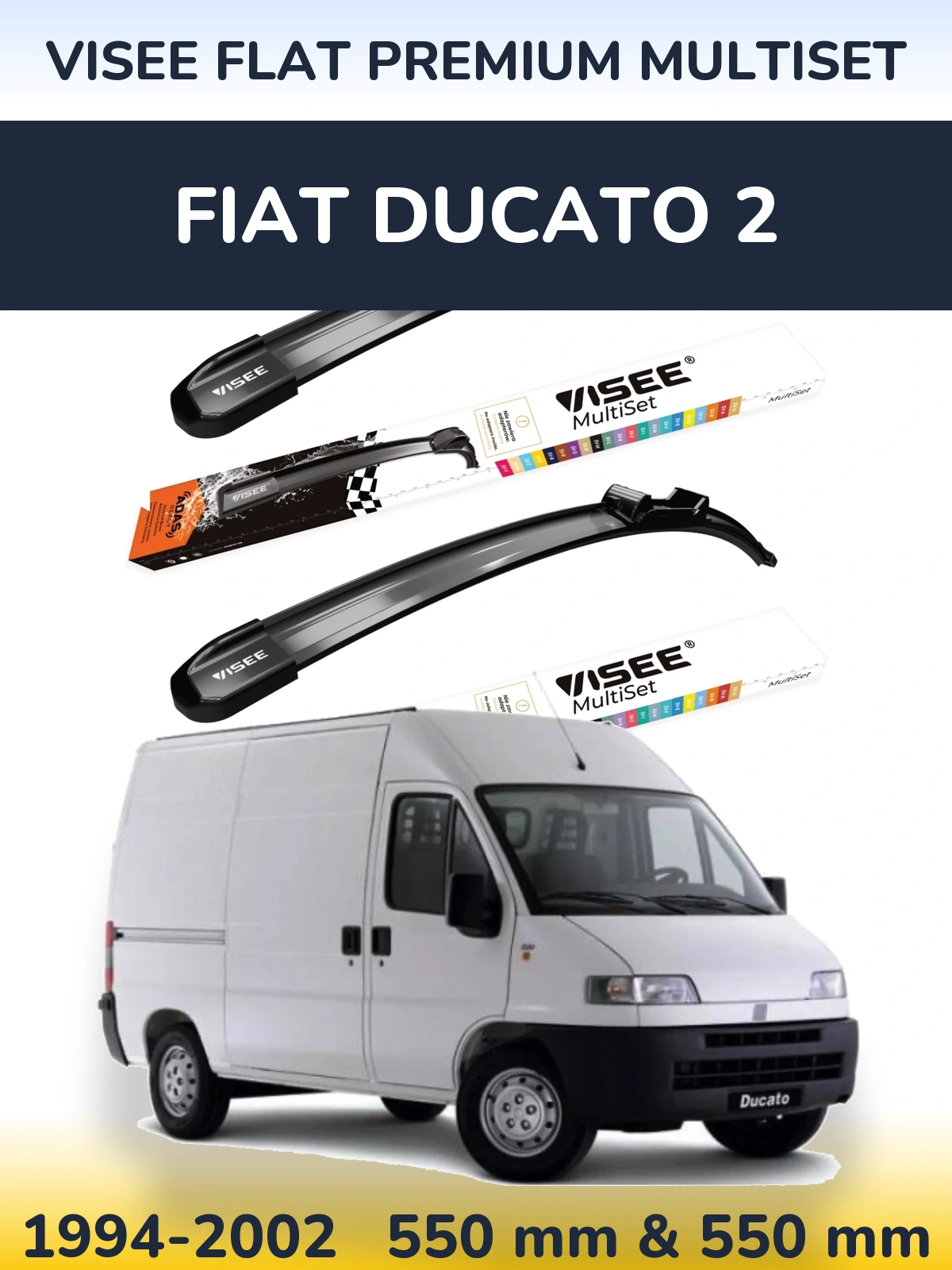 Комплект передніх щіток VISEE FLAT PREMIUM MultiSet 550 & 550 мм для Fiat Ducato 2 1994-2002