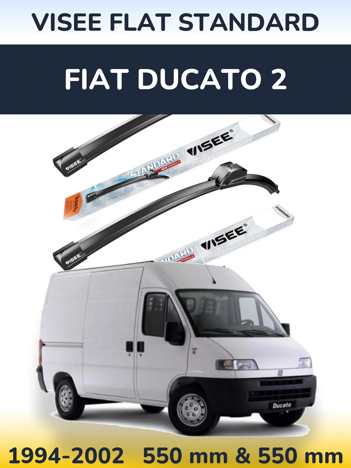 Sada předních stěračů VISEE FLAT STANDARD 550 a 550 mm pro Fiat Ducato 2 1994-2002