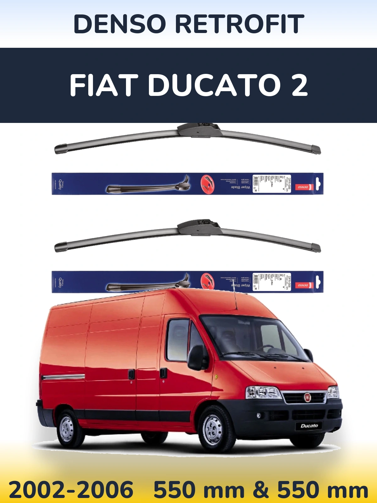 Sada předních stěračů Denso Retrofit 550 a 550 mm pro Fiat Ducato 2 2002-2006