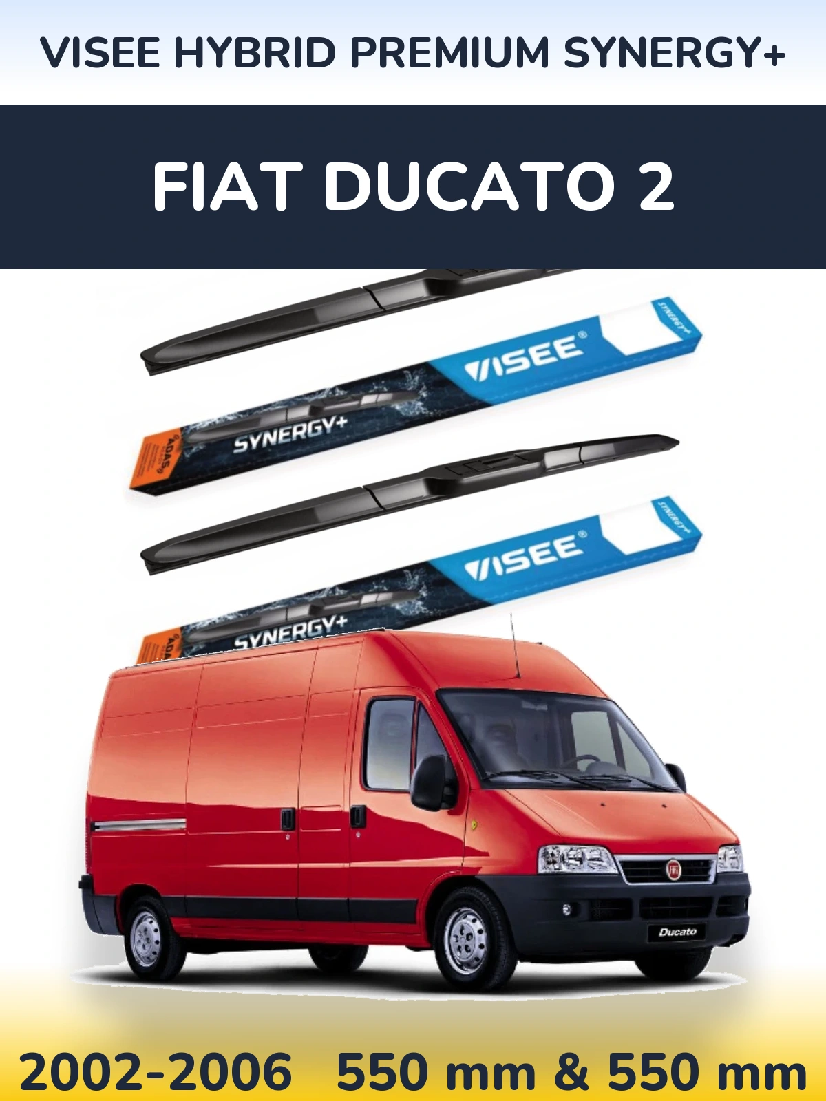 Sada předních stěračů VISEE HYBRID PREMIUM SYNERGY+ 550 a 550 mm pro Fiat Ducato 2 2002-2006