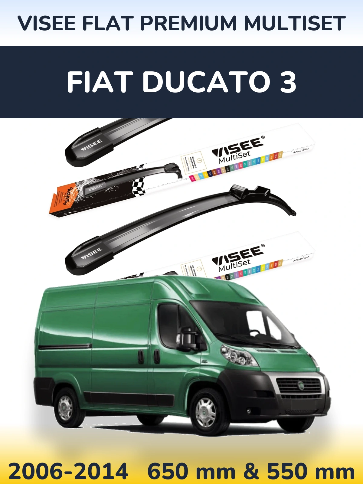 Sada předních stěračů VISEE FLAT PREMIUM MultiSet 650 a 550 mm pro Fiat Ducato 3 2006-2014