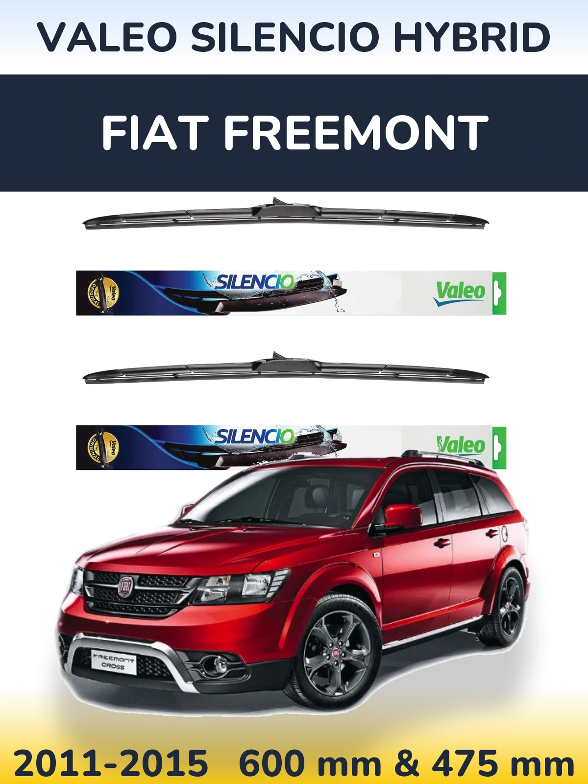 Sada předních stěračů Valeo Silencio Hybrid 600 a 475 mm pro Fiat Freemont 2011-2015