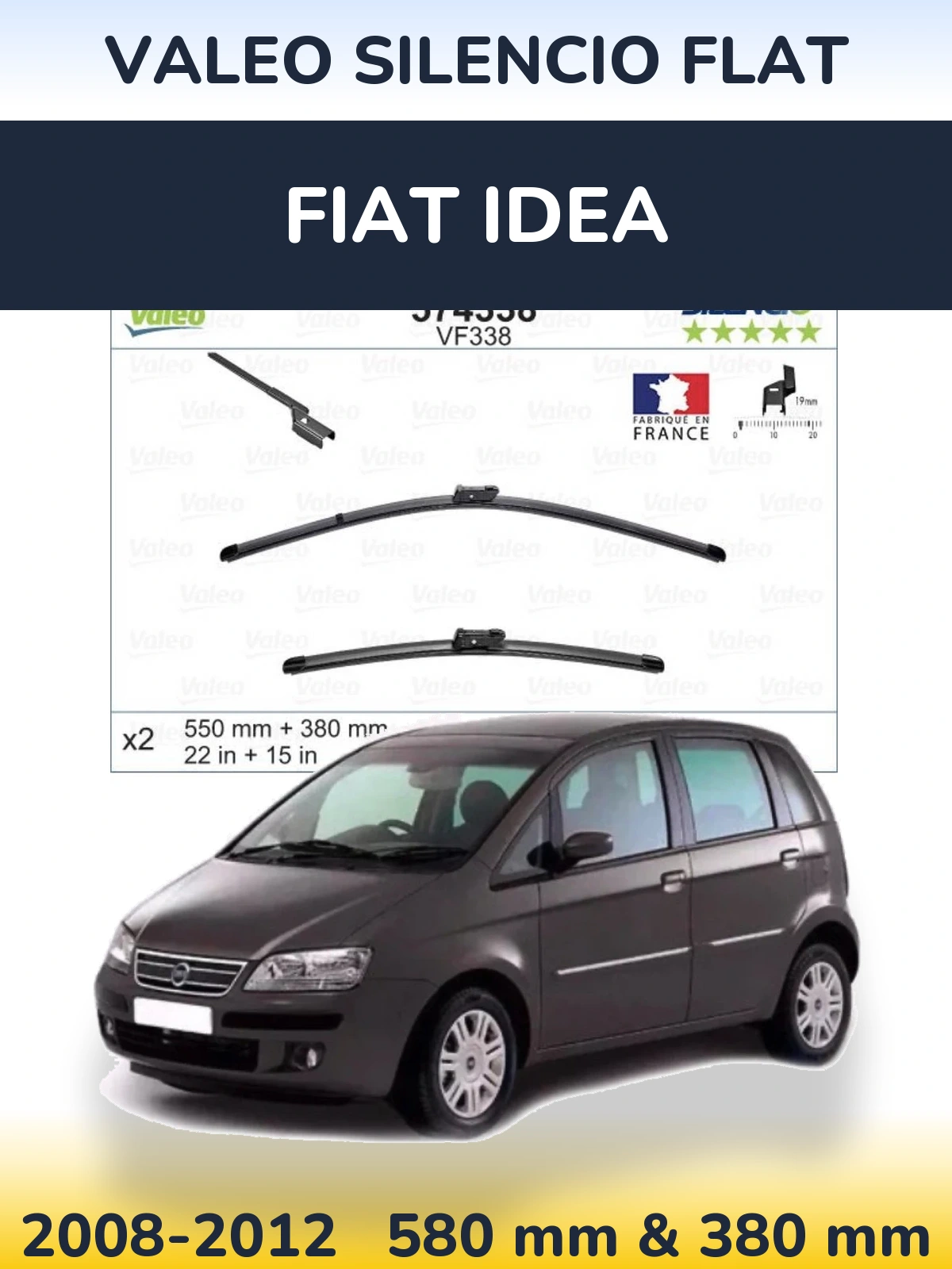 Sada předních stěračů Valeo Silencio Flat 550 a 380 mm pro Fiat Idea 2008-2012