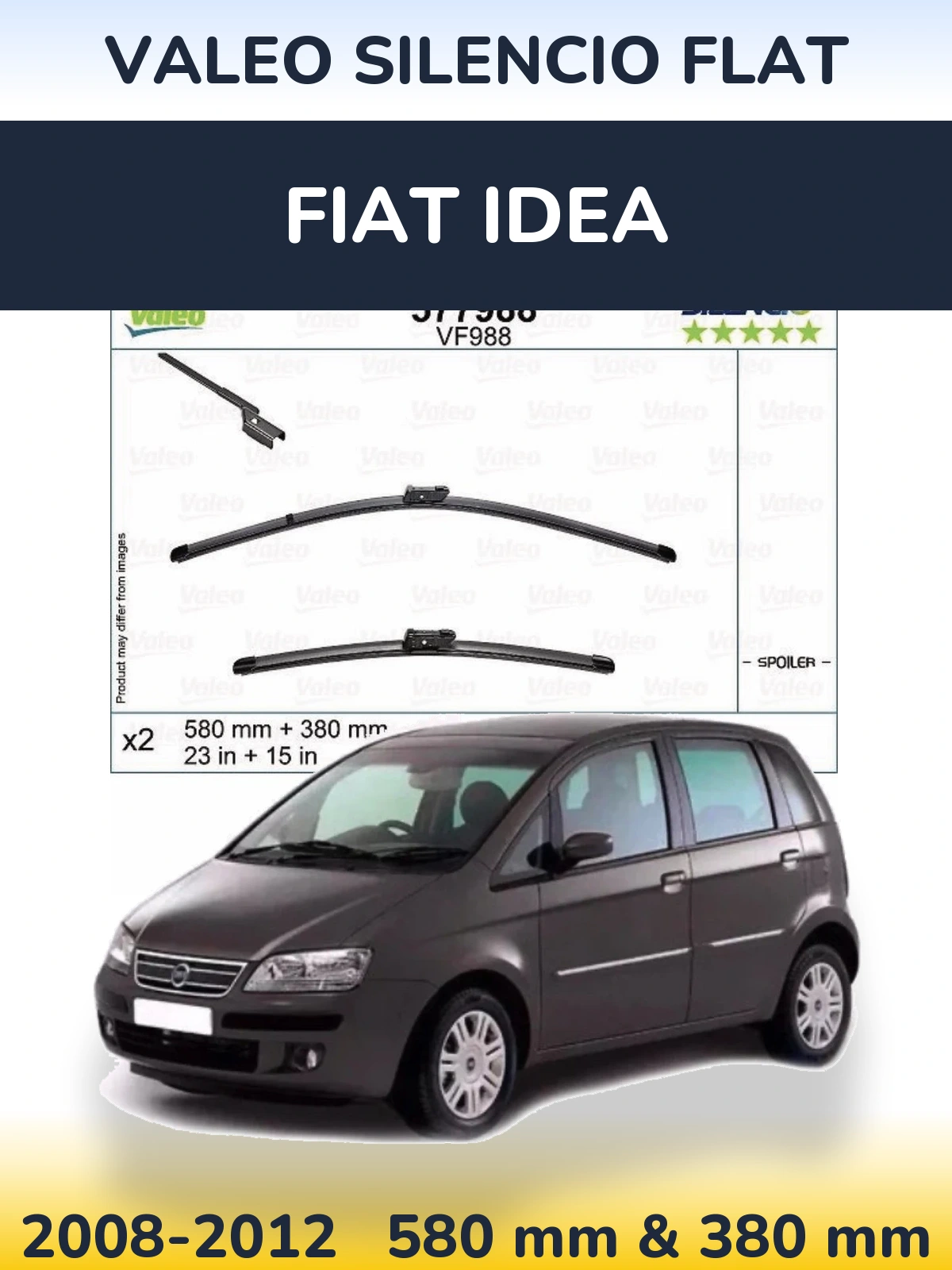 Sada předních stěračů Valeo Silencio Flat 580 a 380 mm pro Fiat Idea 2008-2012