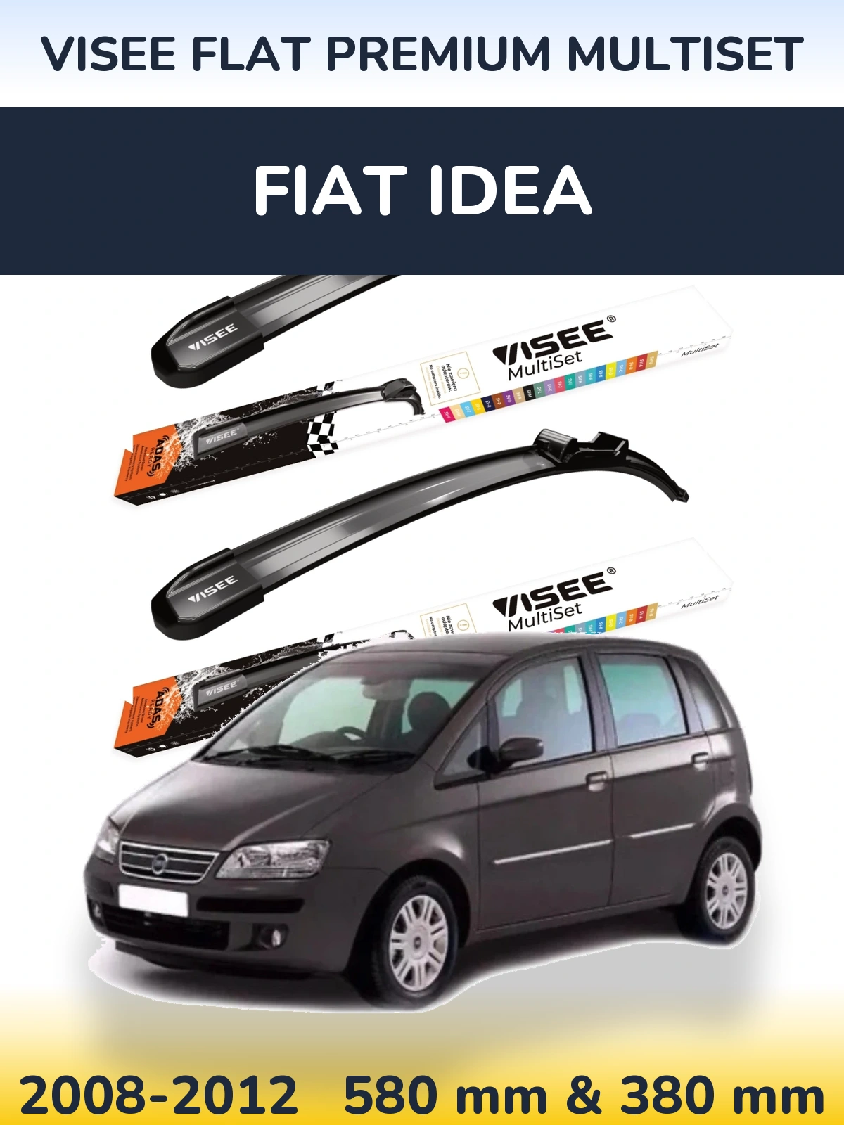 Комплект передніх щіток VISEE FLAT PREMIUM MultiSet 580 & 380 мм для Fiat Idea 2008-2012