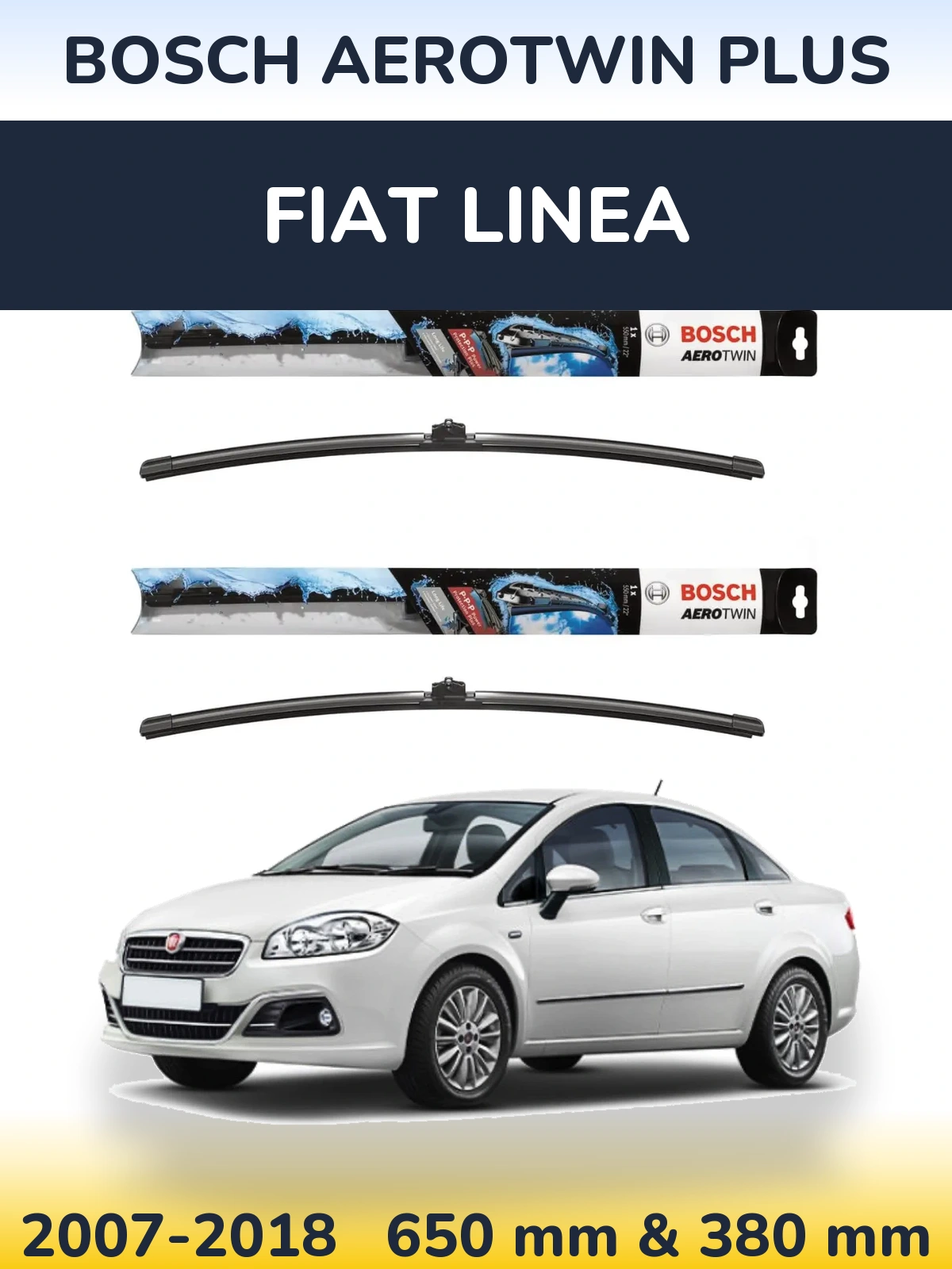 Sada předních stěračů BOSCH AeroTwin Plus 650 a 380 mm pro Fiat Linea 2007-2018
