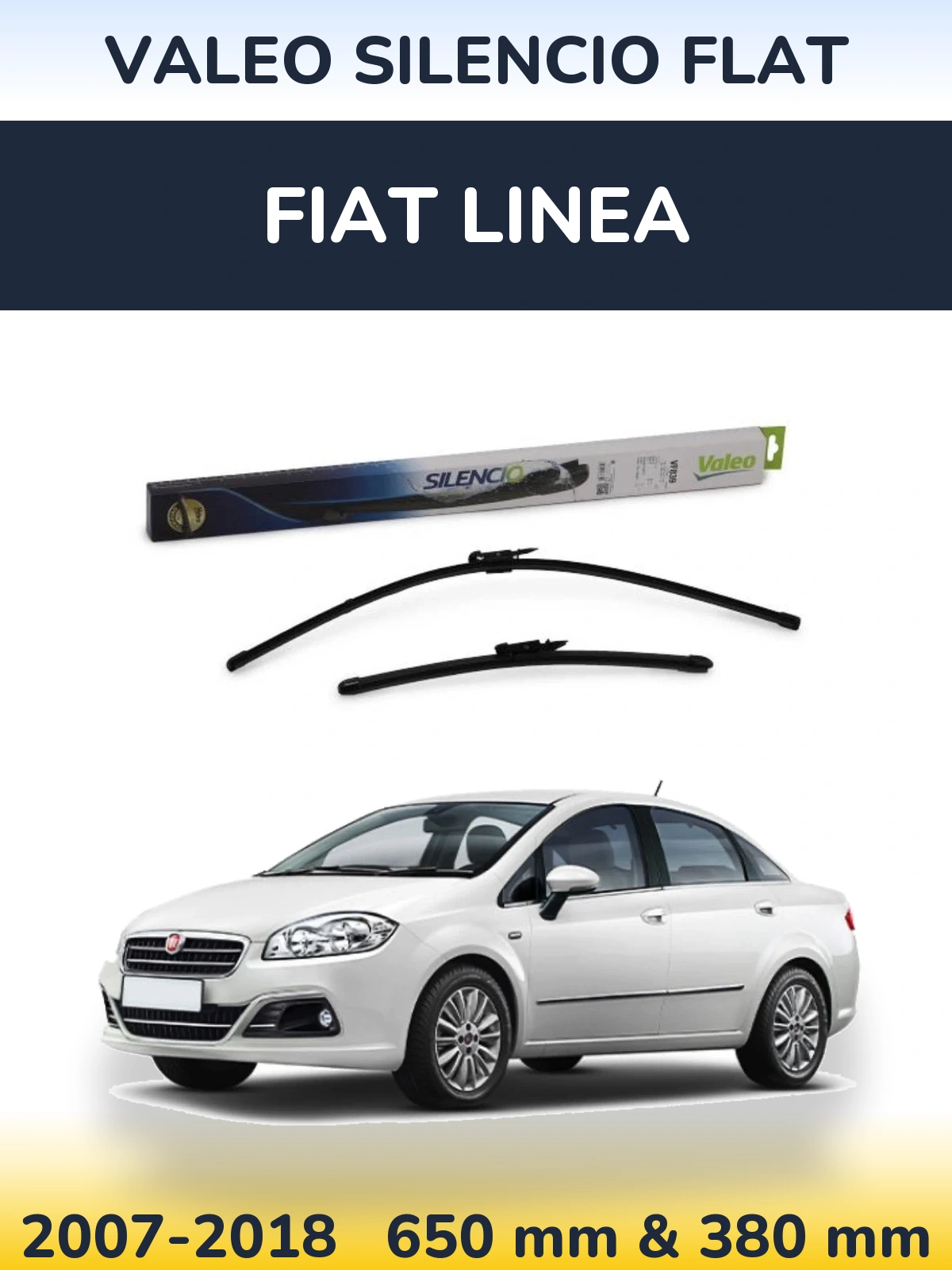 Sada předních stěračů Valeo Silencio Flat 650 a 380 mm pro Fiat Linea 2007-2018