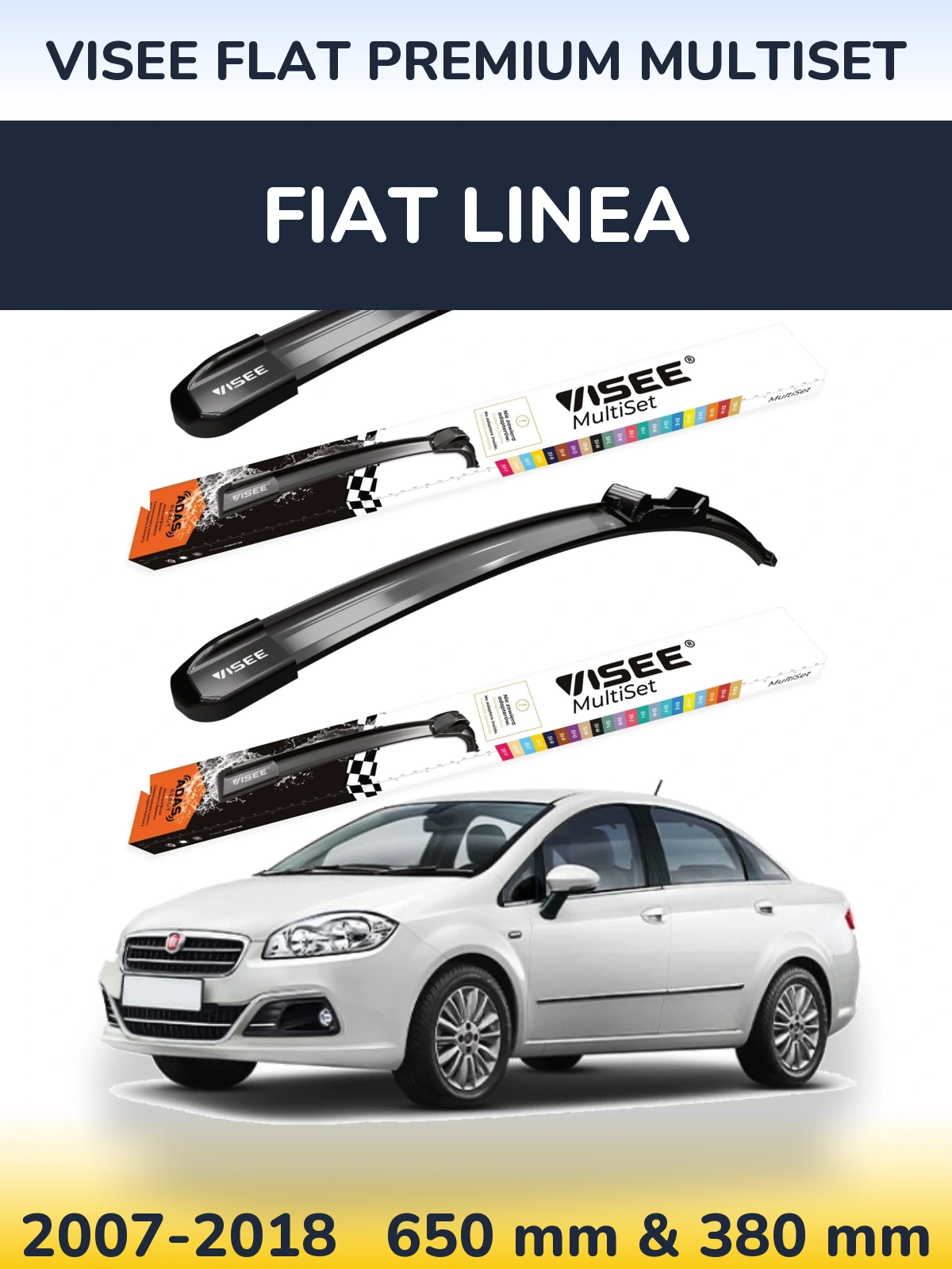Sada předních stěračů VISEE FLAT PREMIUM MultiSet 650 a 380 mm pro Fiat Linea 2007-2018