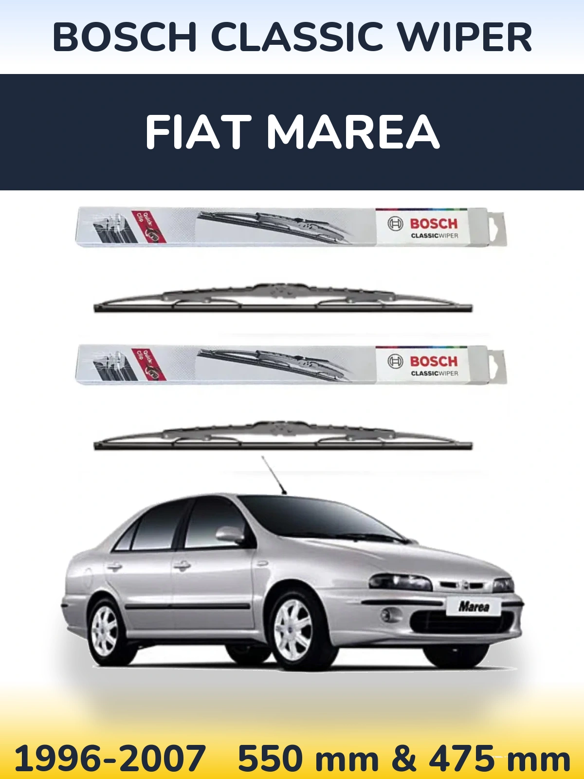 Sada předních stěračů BOSCH Classic Wiper 550 a 475 mm pro Fiat Marea 1996-2007