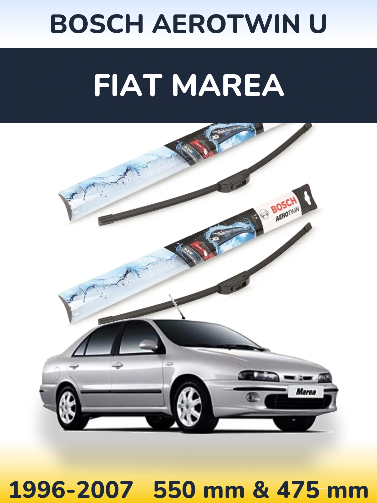 Sada předních stěračů BOSCH AeroTwin U 550 a 475 mm pro Fiat Marea 1996-2007