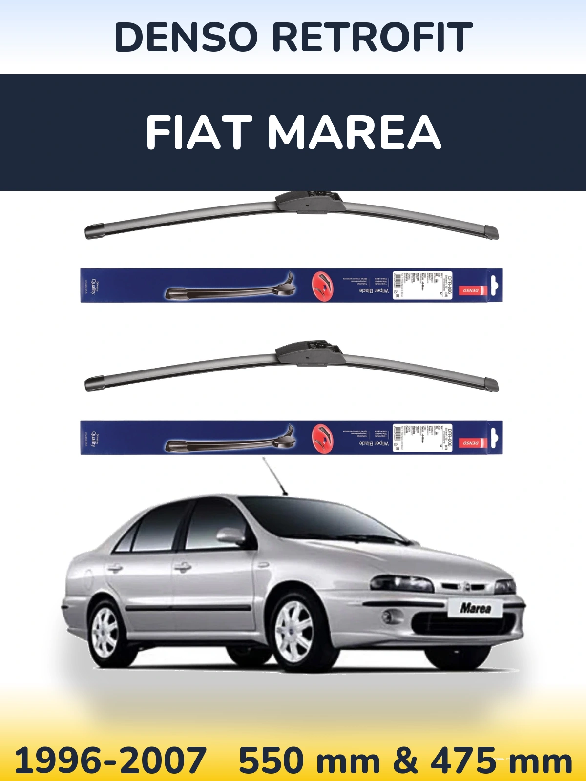 Sada předních stěračů Denso Retrofit 550 a 475 mm pro Fiat Marea 1996-2007