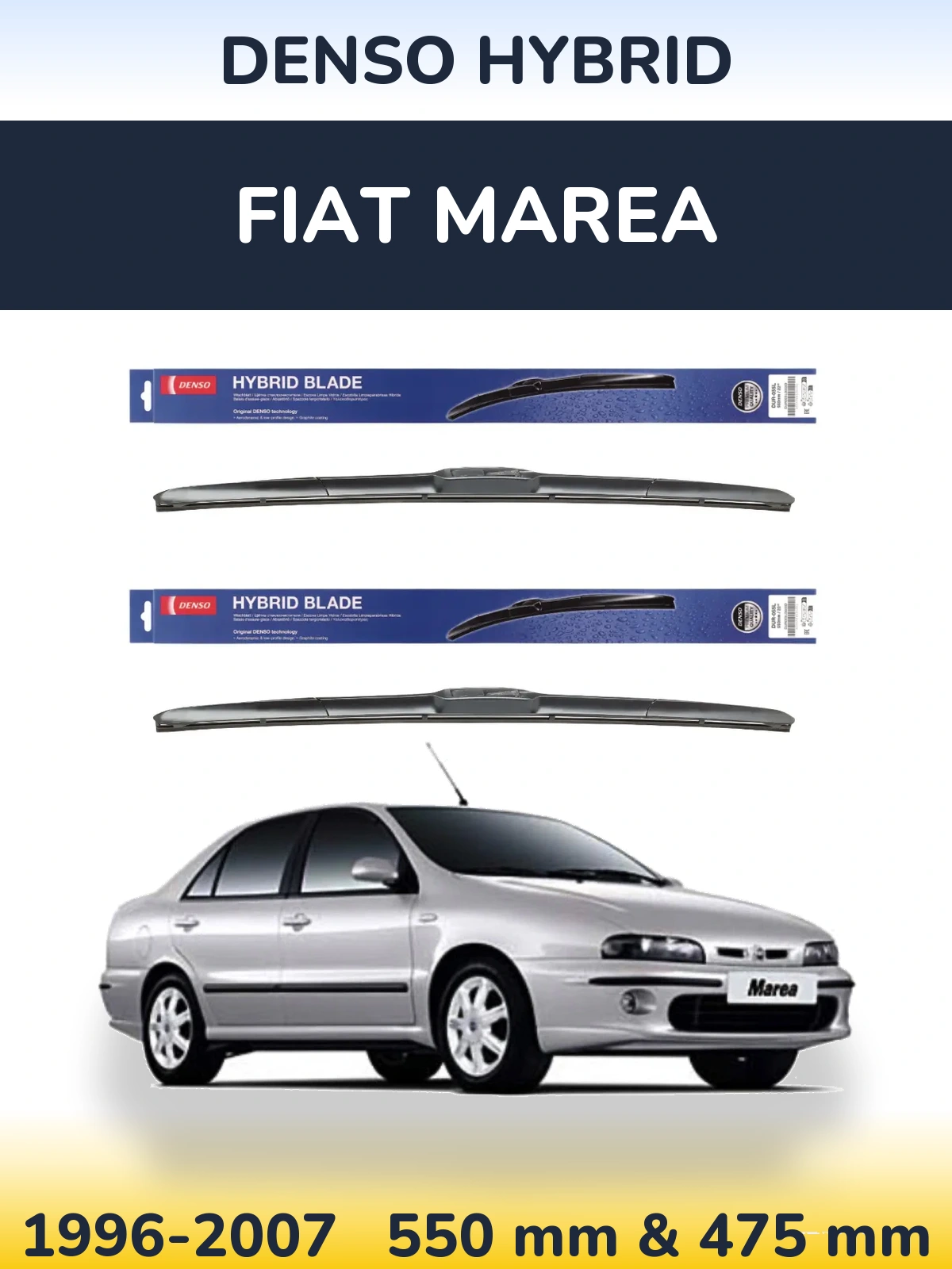 Sada předních stěračů Denso Hybrid 550 a 475 mm pro Fiat Marea 1996-2007
