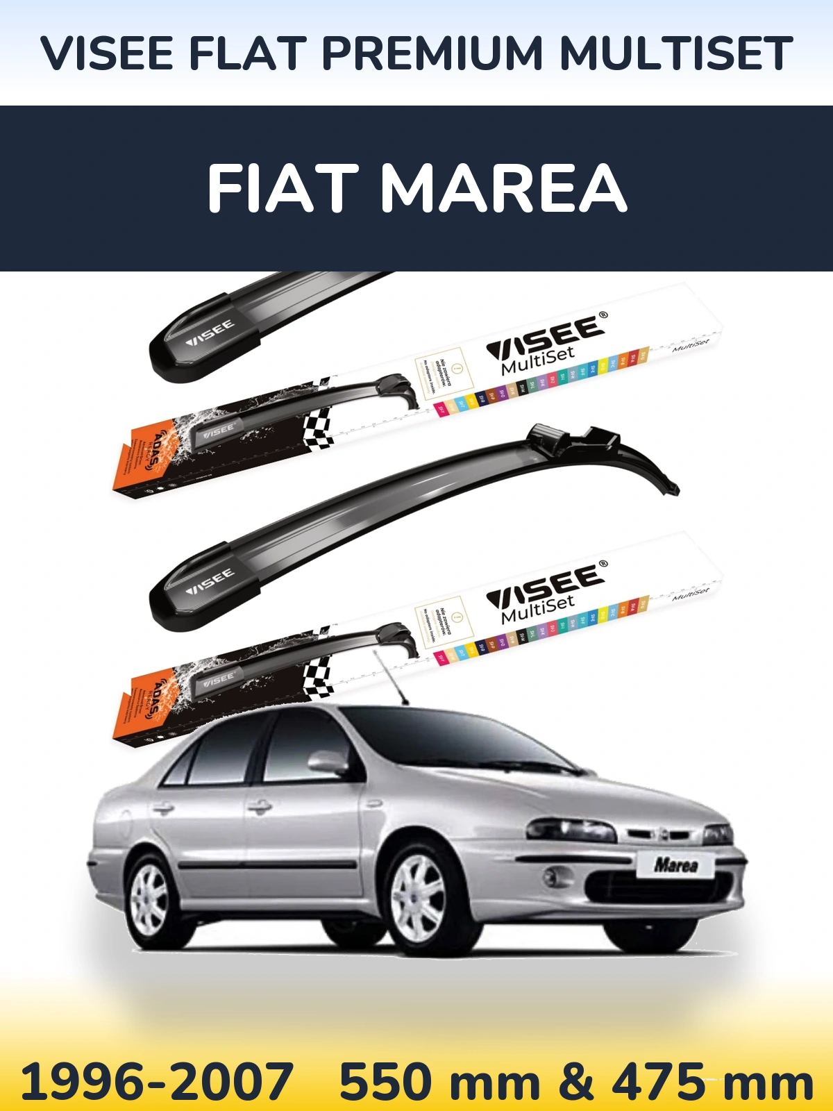 Sada předních stěračů VISEE FLAT PREMIUM MultiSet 550 a 475 mm pro Fiat Marea 1996-2007