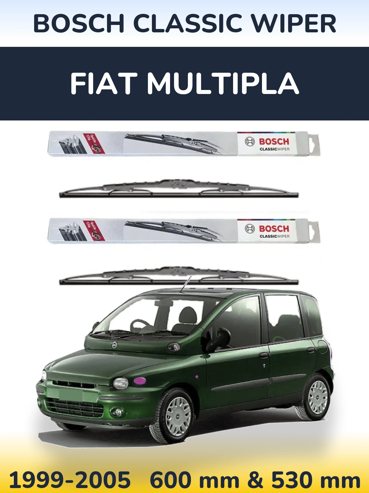 Комплект передніх щіток BOSCH Classic Wiper 600 & 530 мм для Fiat Multipla 1999-2005