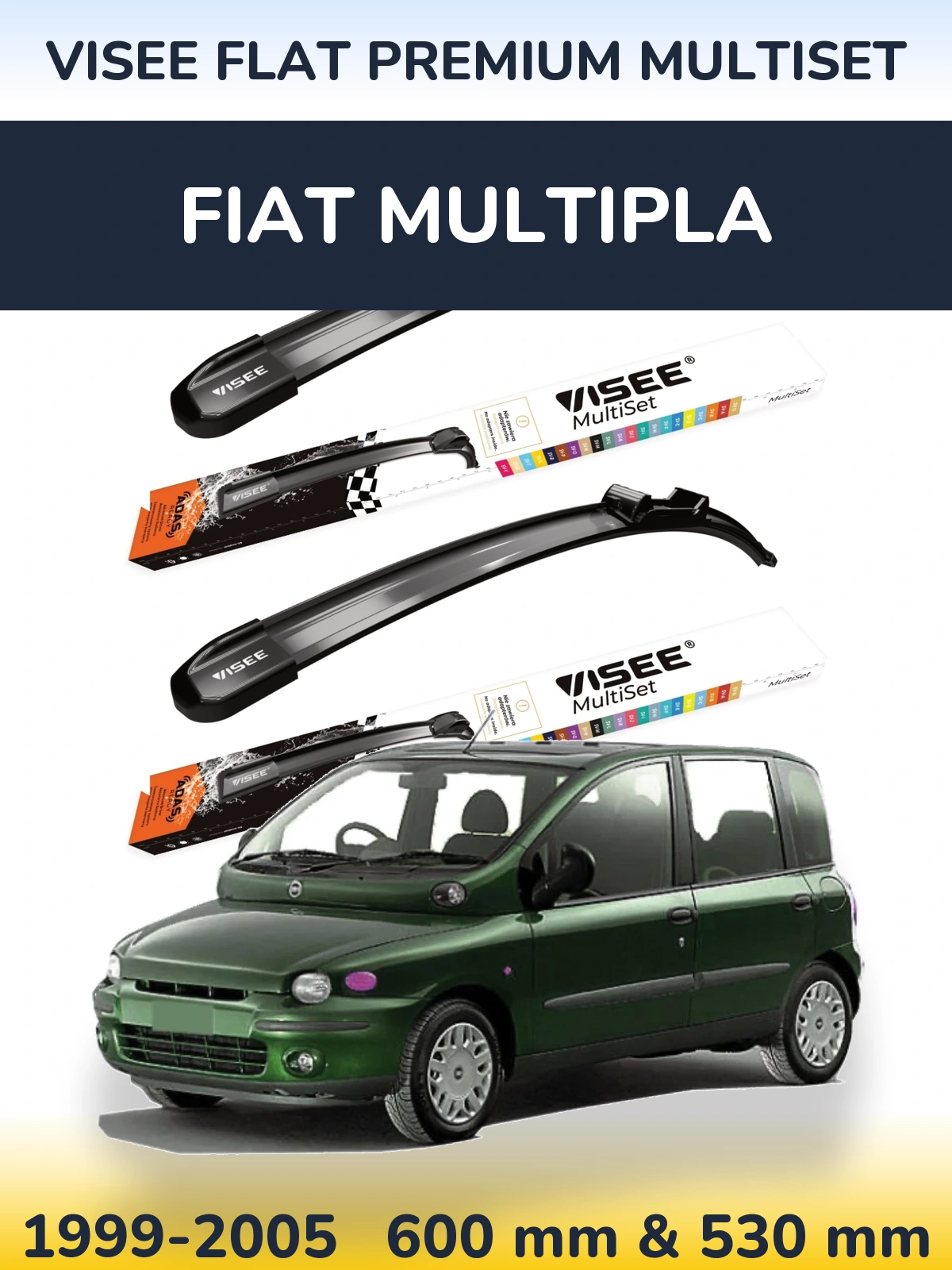 Sada předních stěračů VISEE FLAT PREMIUM MultiSet 600 a 530 mm pro Fiat Multipla 1999-2005