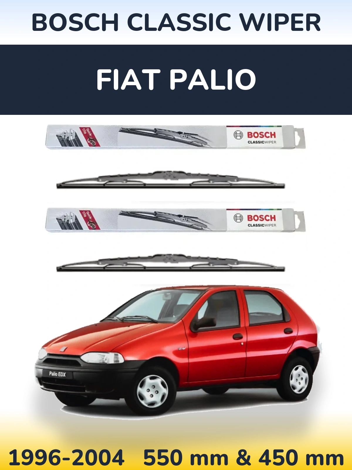 Sada předních stěračů BOSCH Classic Wiper 550 a 450 mm pro Fiat Palio 1996-2004