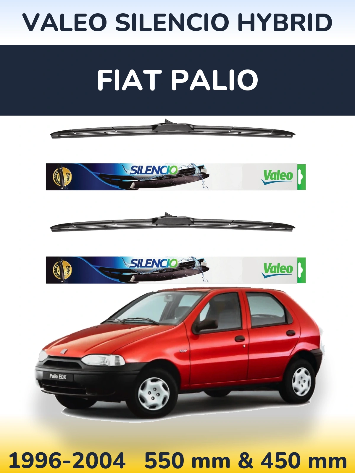 Sada předních stěračů Valeo Silencio Hybrid 550 a 450 mm pro Fiat Palio 1996-2004