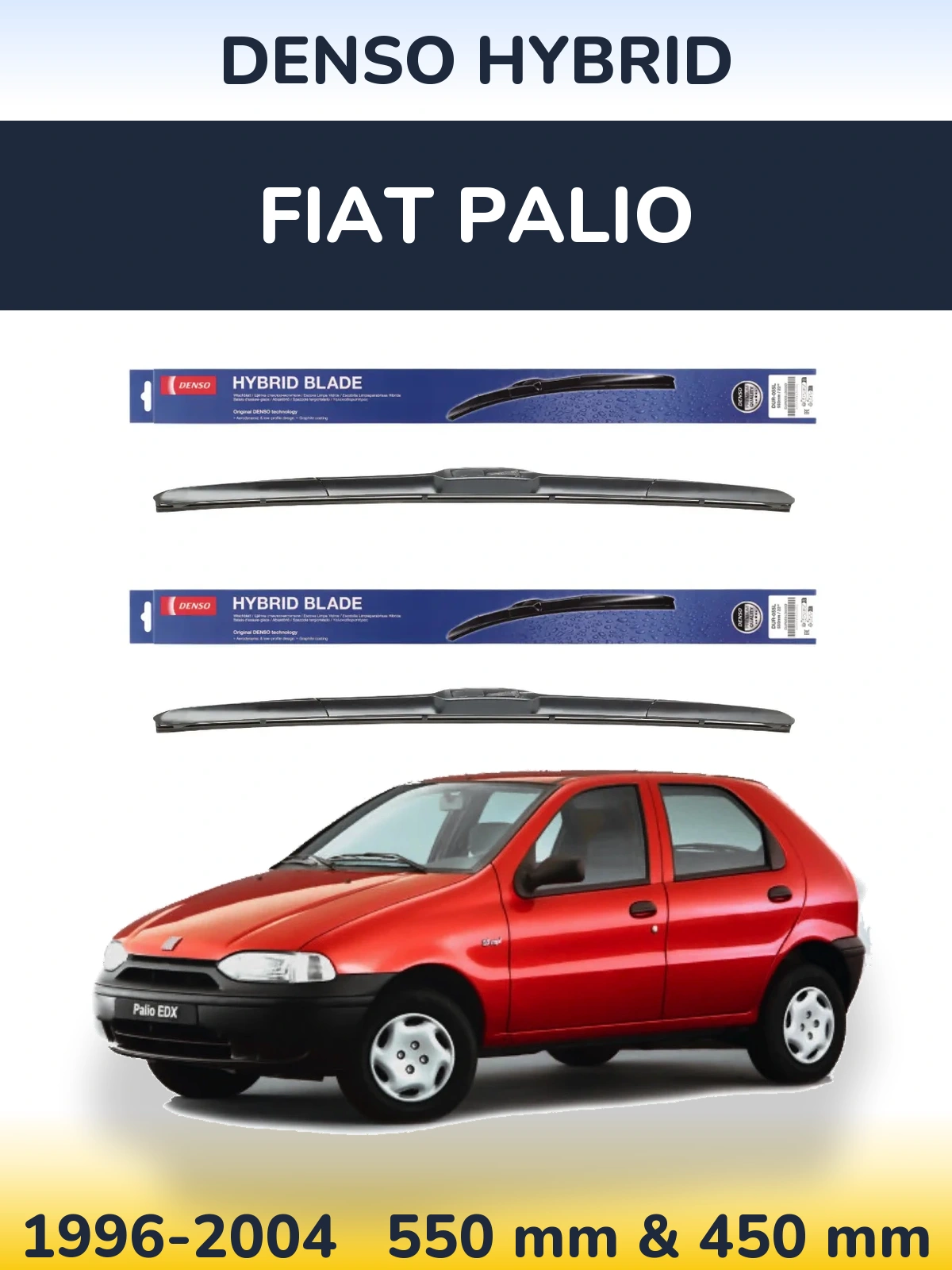 Sada předních stěračů Denso Hybrid 550 a 450 mm pro Fiat Palio 1996-2004