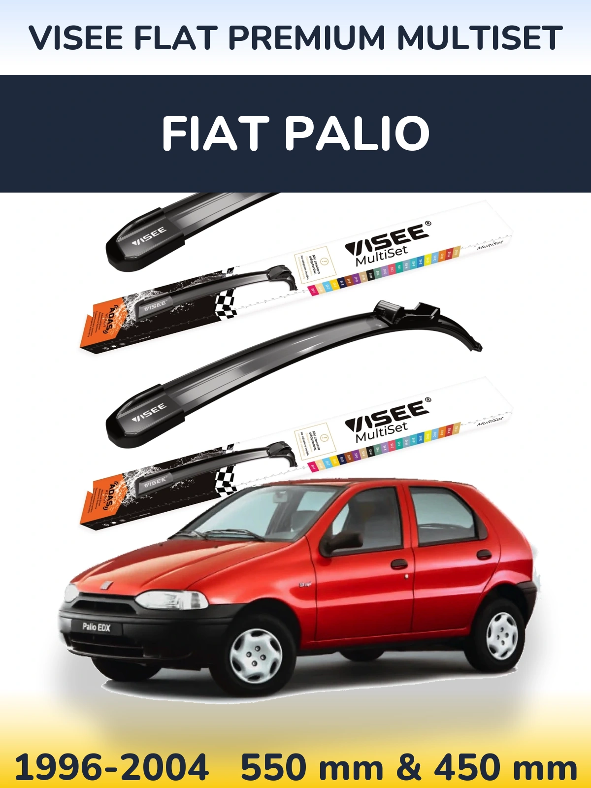 Sada předních stěračů VISEE FLAT PREMIUM MultiSet 550 a 450 mm pro Fiat Palio 1996-2004
