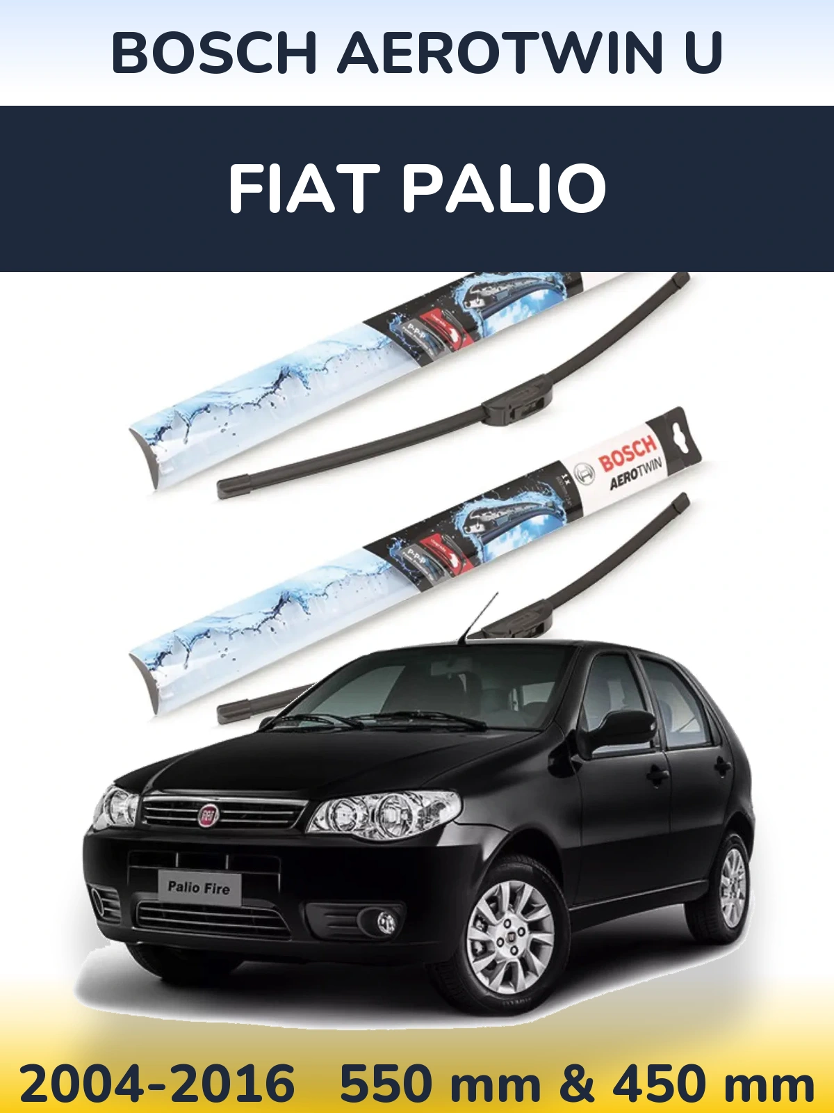 Sada předních stěračů BOSCH AeroTwin U 550 a 450 mm pro Fiat Palio 2004-2016