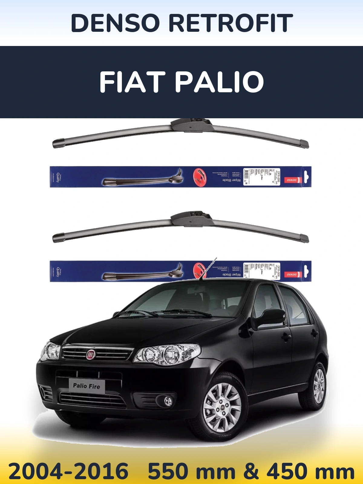 Sada předních stěračů Denso Retrofit 550 a 450 mm pro Fiat Palio 2004-2016