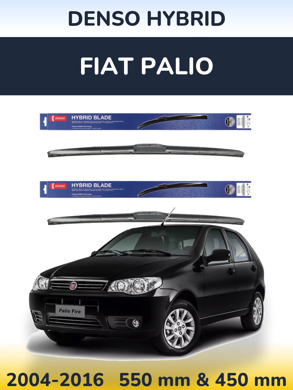 Sada předních stěračů Denso Hybrid 550 a 450 mm pro Fiat Palio 2004-2016