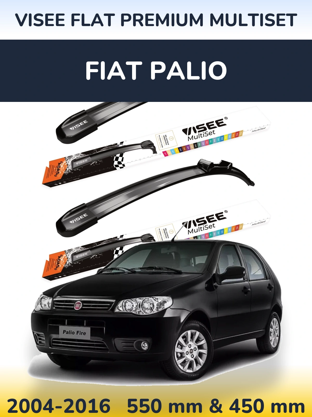 Sada předních stěračů VISEE FLAT PREMIUM MultiSet 550 a 450 mm pro Fiat Palio 2004-2016