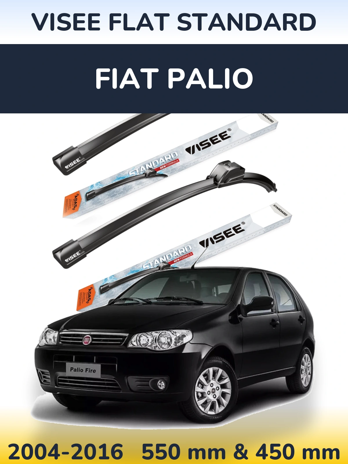 Sada předních stěračů VISEE FLAT STANDARD 550 a 450 mm pro Fiat Palio 2004-2016