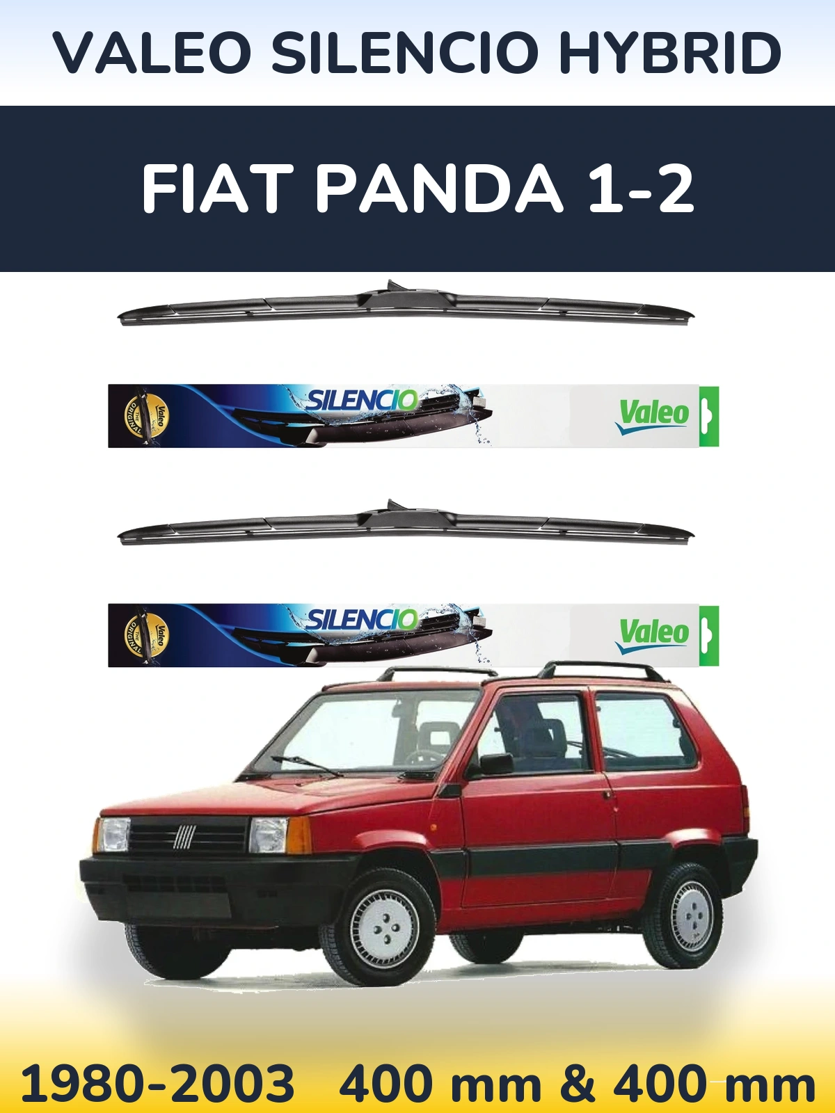 Sada předních stěračů Valeo Silencio Hybrid 400 a 400 mm pro Fiat Panda 1-2 1980-2003