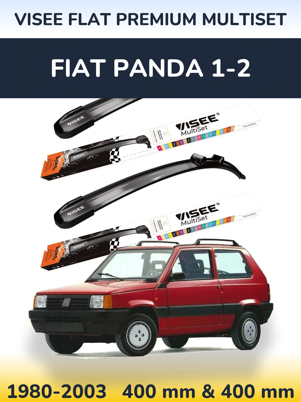 Sada předních stěračů VISEE FLAT PREMIUM MultiSet 400 a 400 mm pro Fiat Panda 1-2 1980-2003