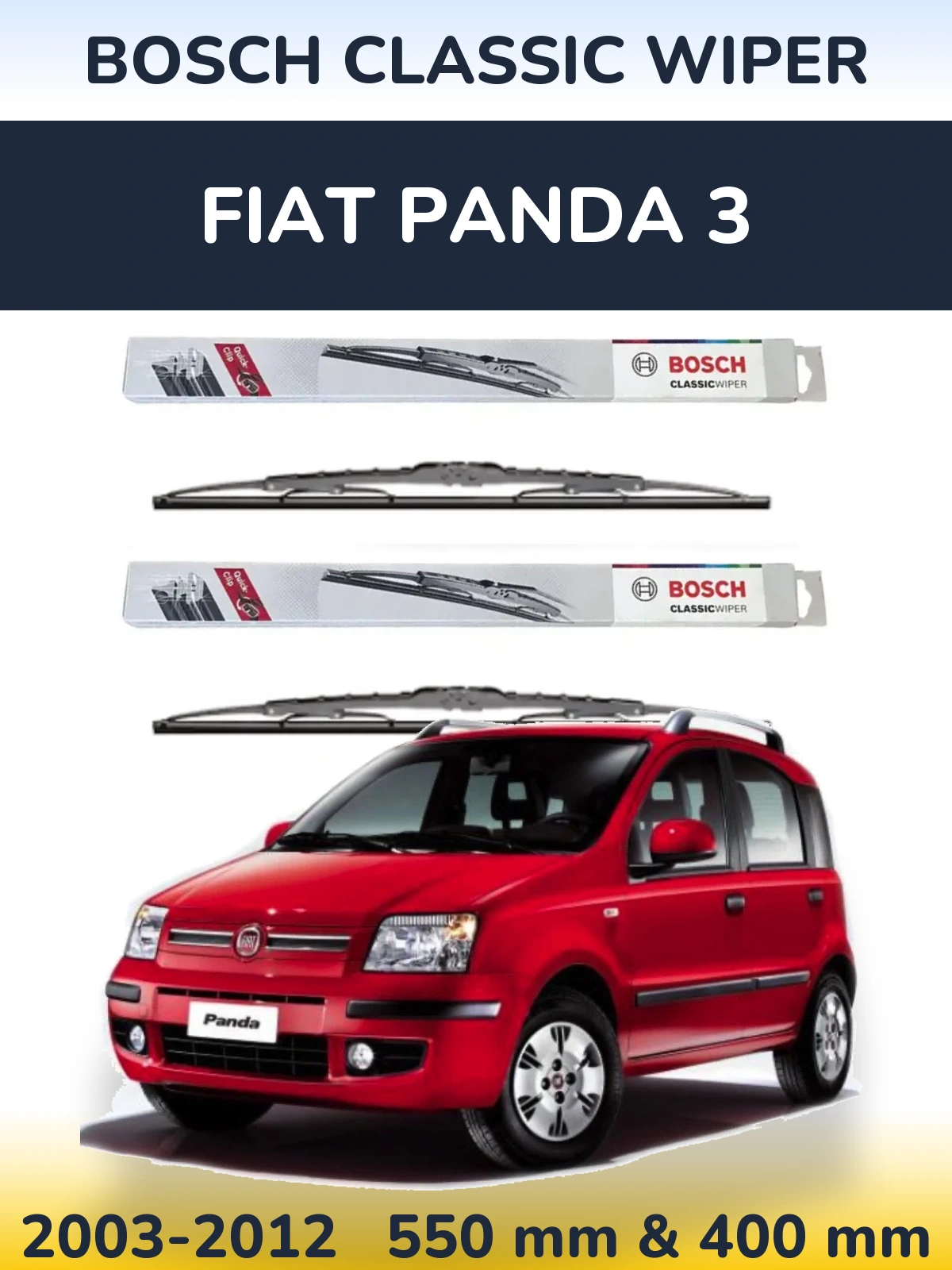Sada předních stěračů BOSCH Classic Wiper 550 a 400 mm pro Fiat Panda 3 2003-2012