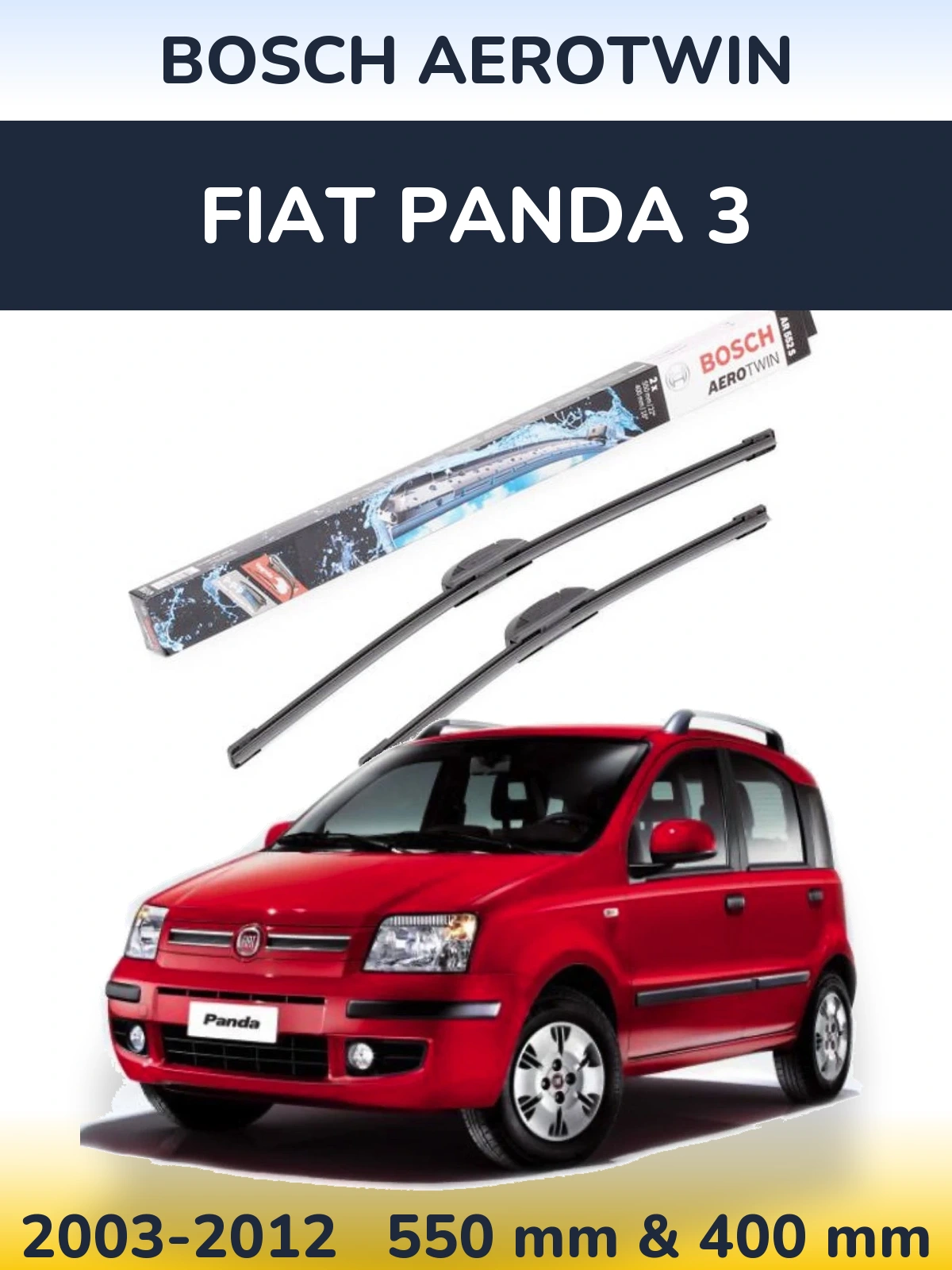 Sada předních stěračů BOSCH AeroTwin 550 a 400 mm pro Fiat Panda 3 2003-2012