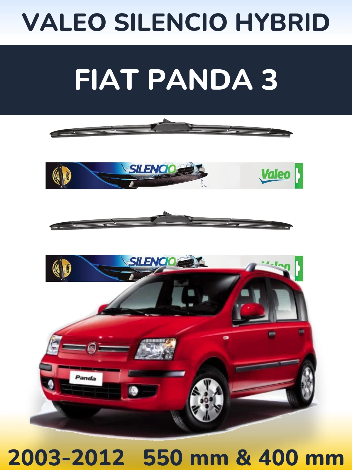 Sada předních stěračů Valeo Silencio Hybrid 550 a 400 mm pro Fiat Panda 3 2003-2012
