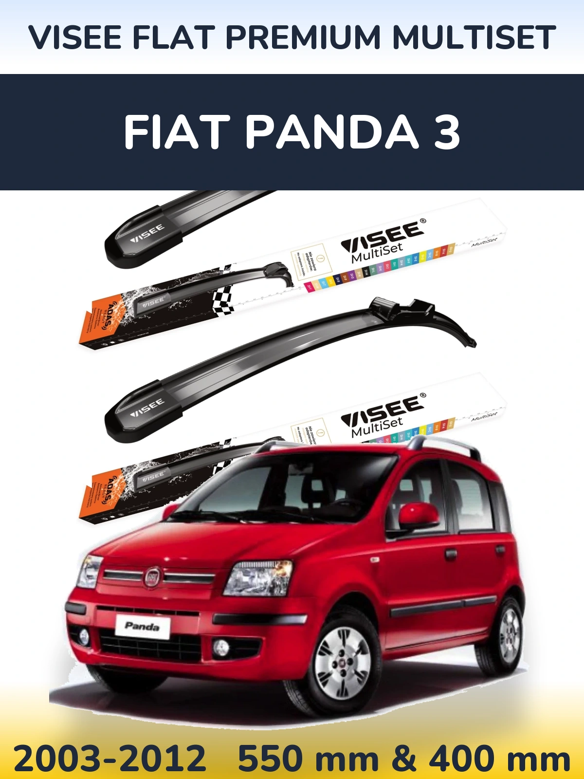 Sada předních stěračů VISEE FLAT PREMIUM MultiSet 550 a 400 mm pro Fiat Panda 3 2003-2012