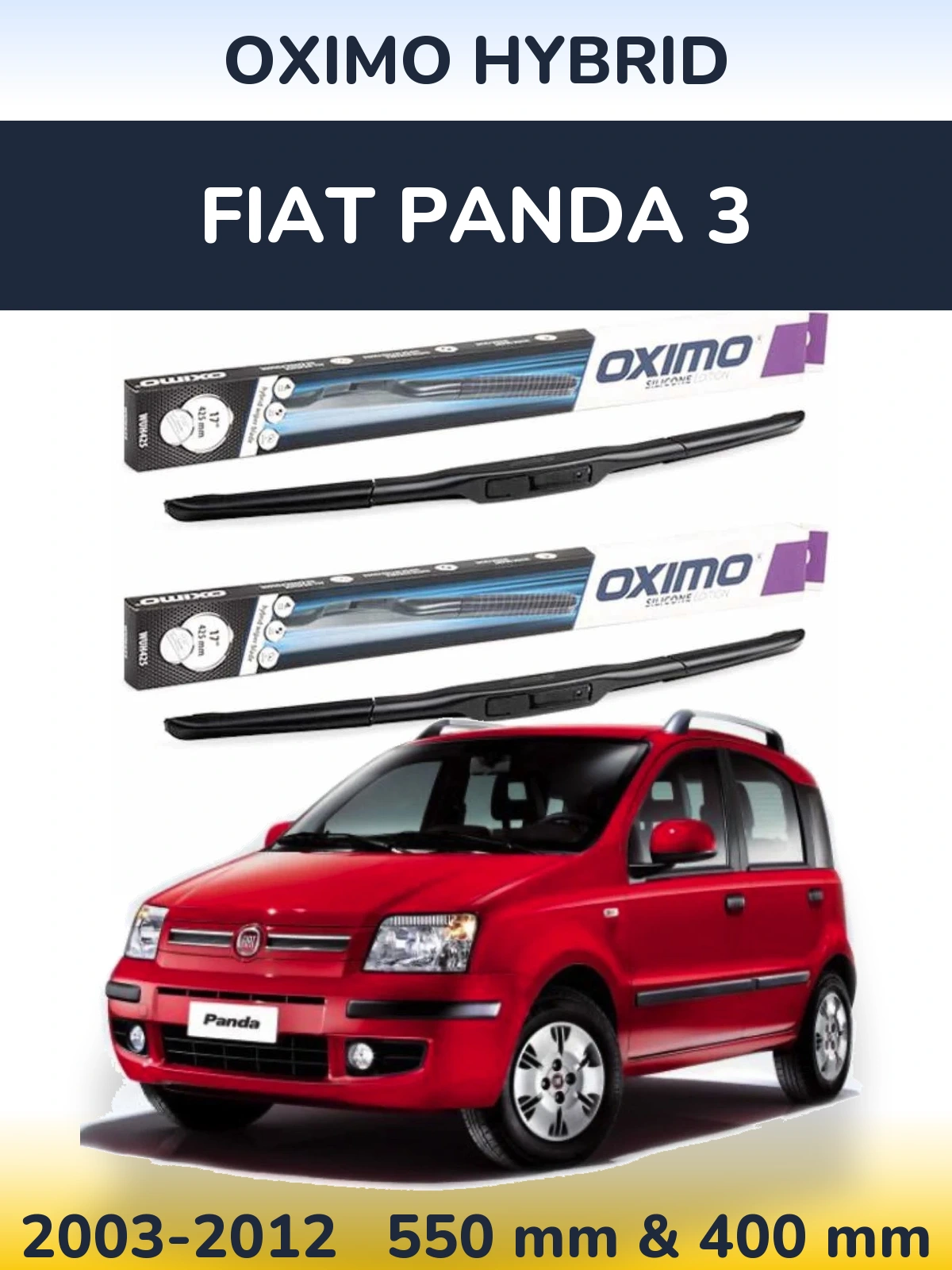 Sada předních stěračů Oximo Hybrid 550 a 400 mm pro Fiat Panda 3 2003-2012