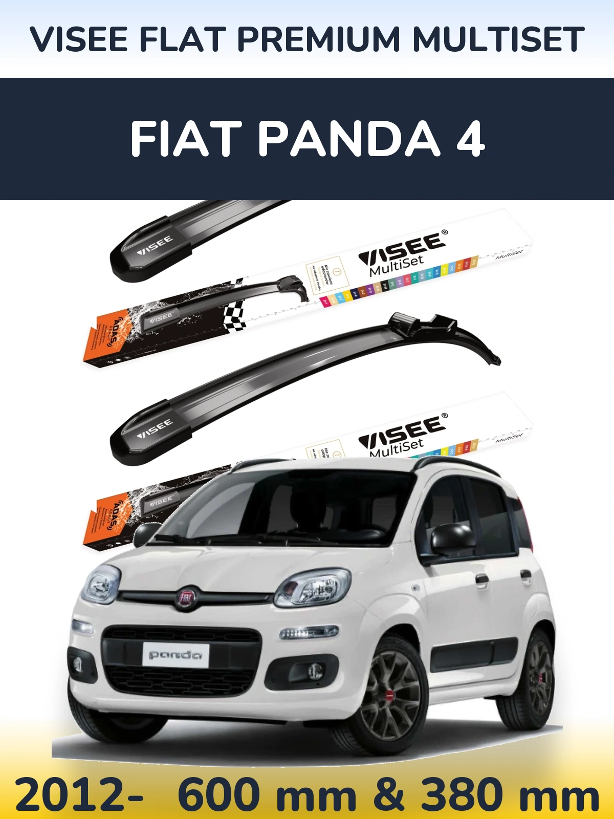 Sada předních stěračů VISEE FLAT PREMIUM MultiSet 600 a 380 mm pro Fiat Panda 4 2012-2026
