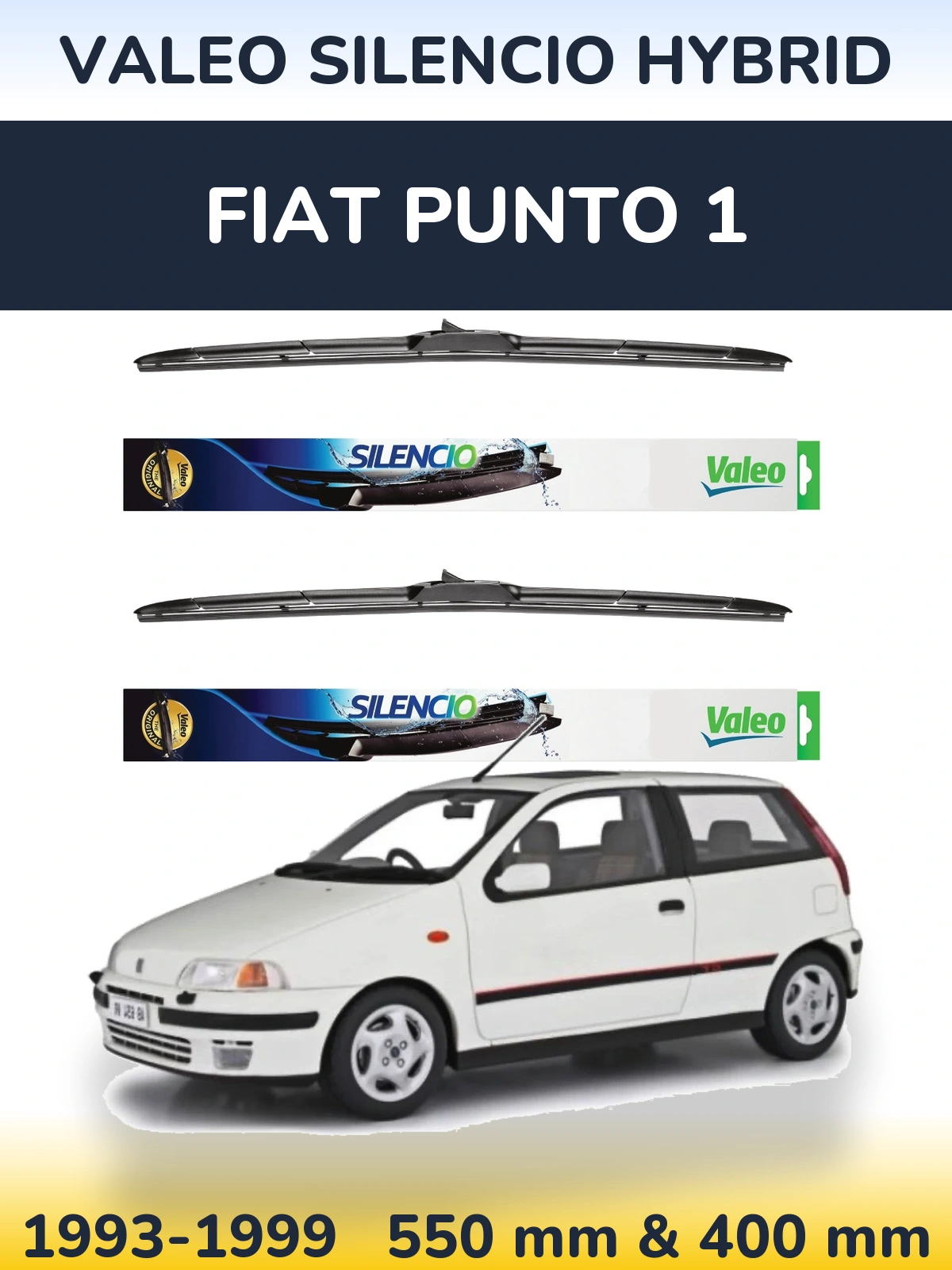 Sada předních stěračů Valeo Silencio Hybrid 550 a 400 mm pro Fiat Punto 1 1993-1999