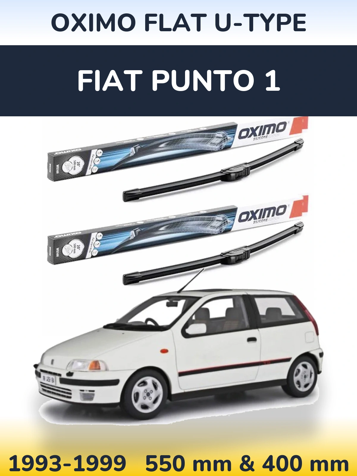 Sada předních stěračů Oximo Flat U-type 550 a 400 mm pro Fiat Punto 1 1993-1999