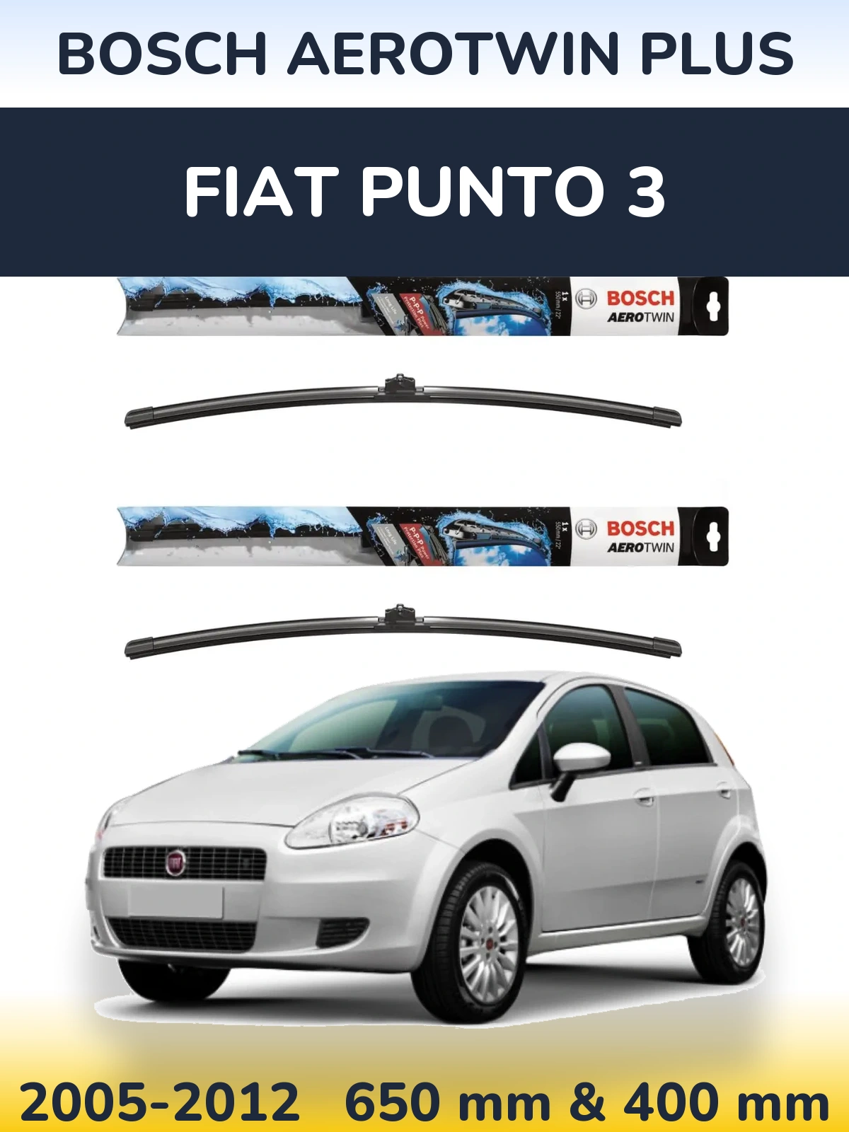 Sada předních stěračů BOSCH AeroTwin Plus 650 a 400 mm pro Fiat Punto 3 2005-2012