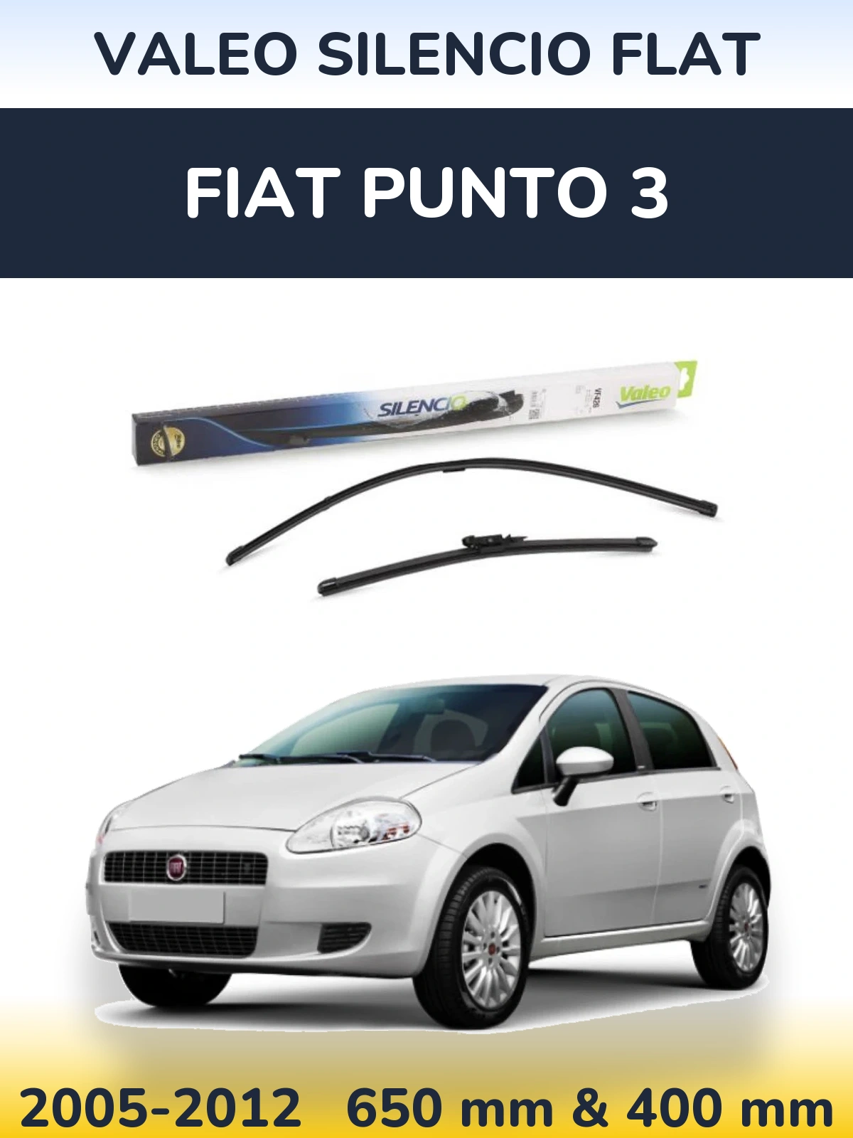 Sada předních stěračů Valeo Silencio Flat 650 a 400 mm pro Fiat Punto 3 2005-2012