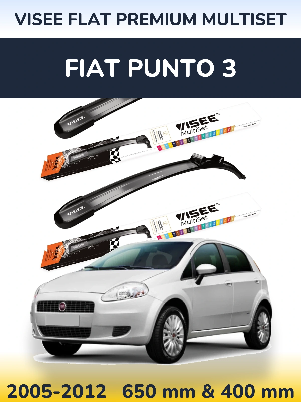 Комплект передніх щіток VISEE FLAT PREMIUM MultiSet 650 & 400 мм для Fiat Punto 3 2005-2012