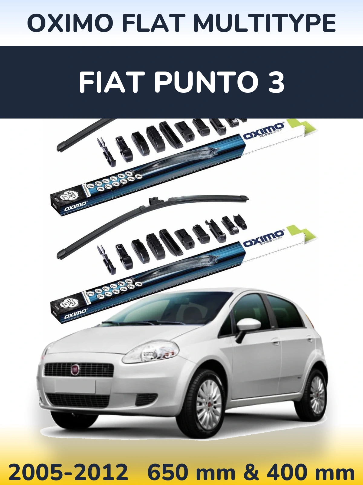 Sada předních stěračů Oximo Flat MultiType 650 a 400 mm pro Fiat Punto 3 2005-2012