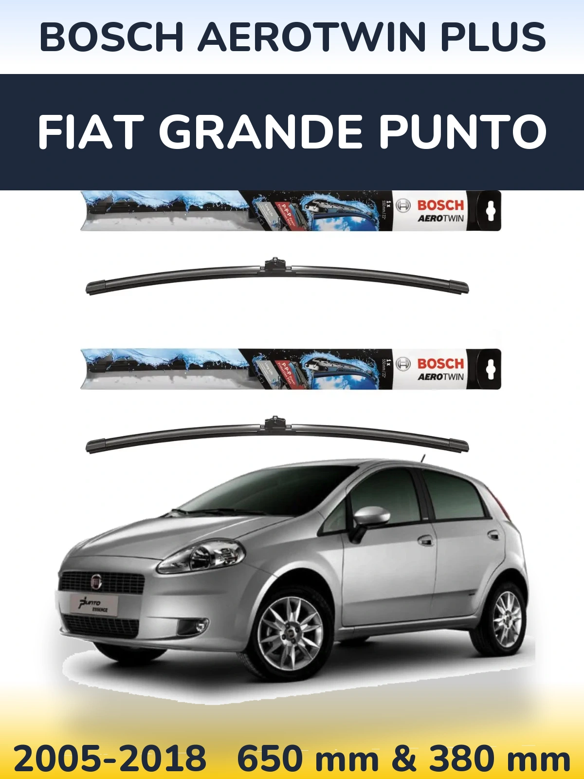 Sada předních stěračů BOSCH AeroTwin Plus 650 a 380 mm pro Fiat Grande Punto 2005-2018