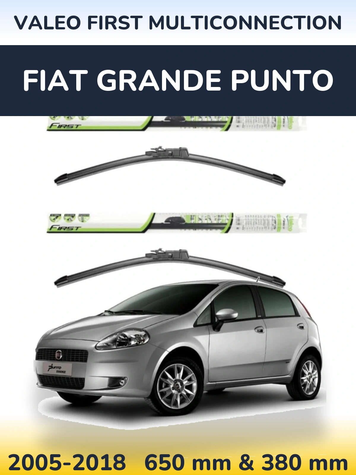 Sada předních stěračů Valeo First MultiConnection 650 a 380 mm pro Fiat Grande Punto 2005-2018
