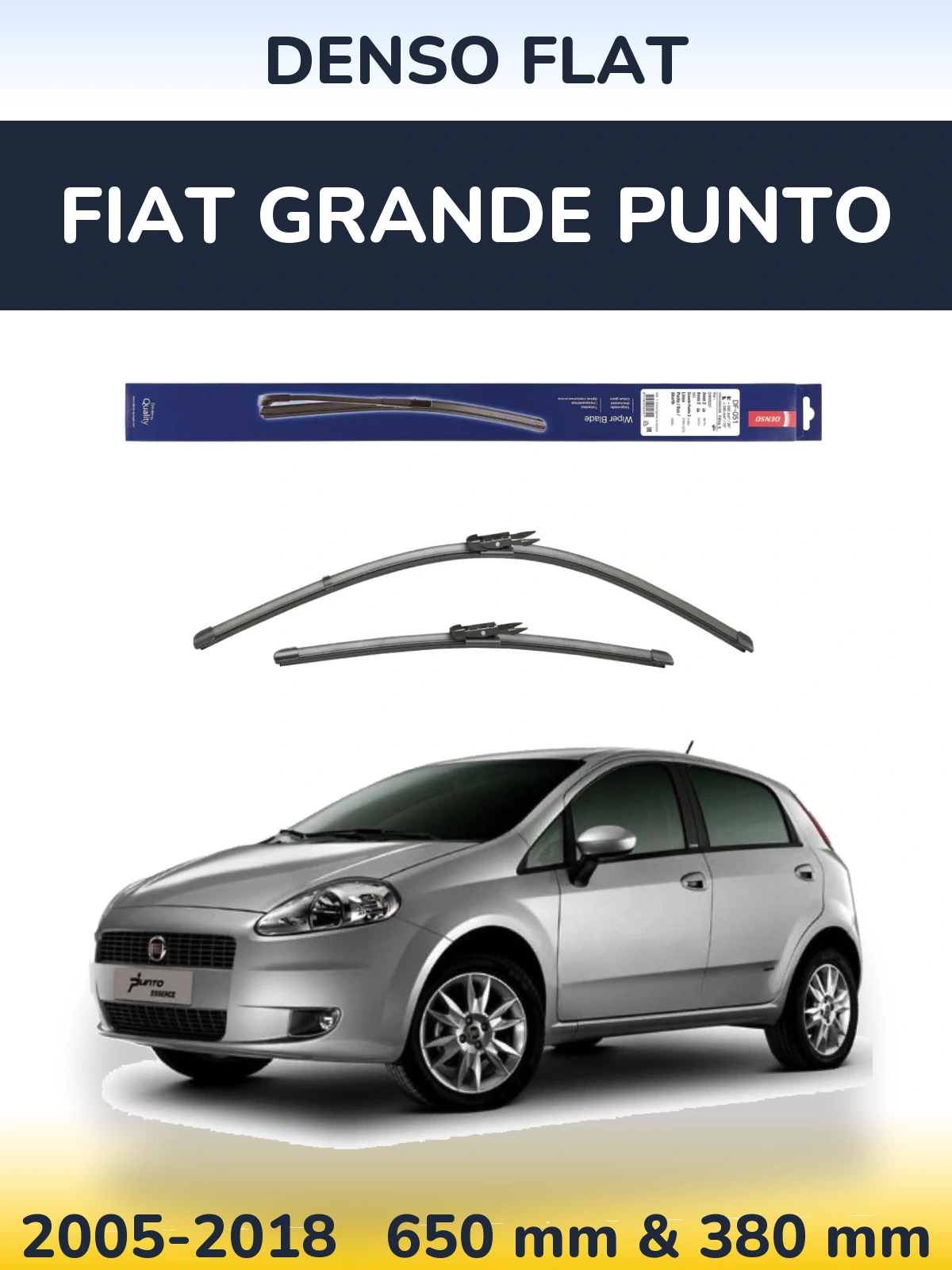 Sada předních stěračů Denso Flat 650 a 380 mm pro Fiat Grande Punto 2005-2018