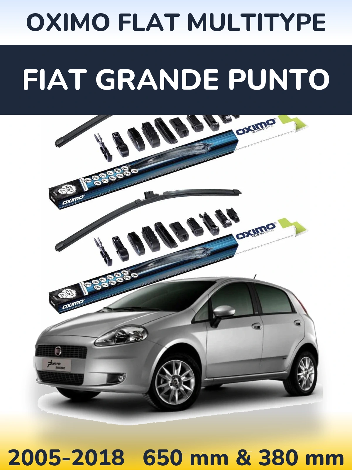 Sada předních stěračů Oximo Flat MultiType 650 a 380 mm pro Fiat Grande Punto 2005-2018